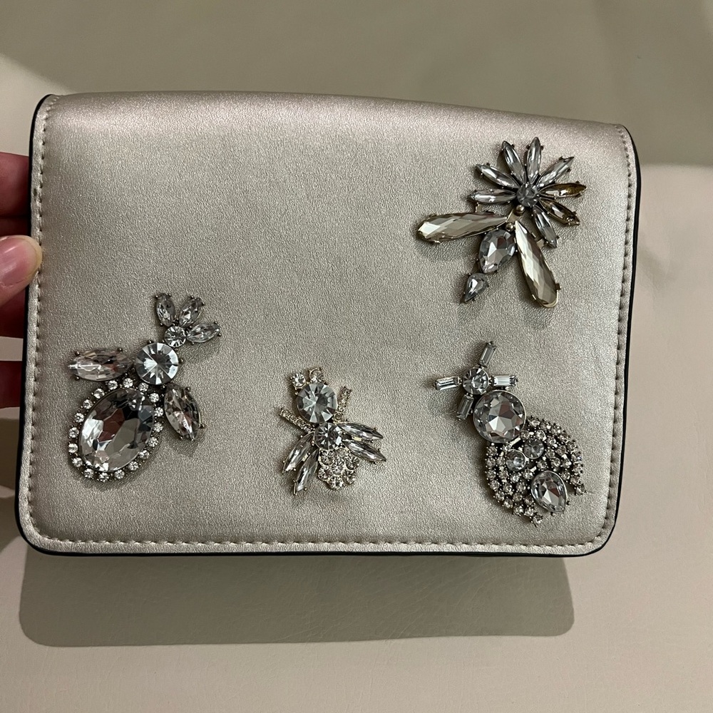 Zara Embellished Silver Clutch Handbag